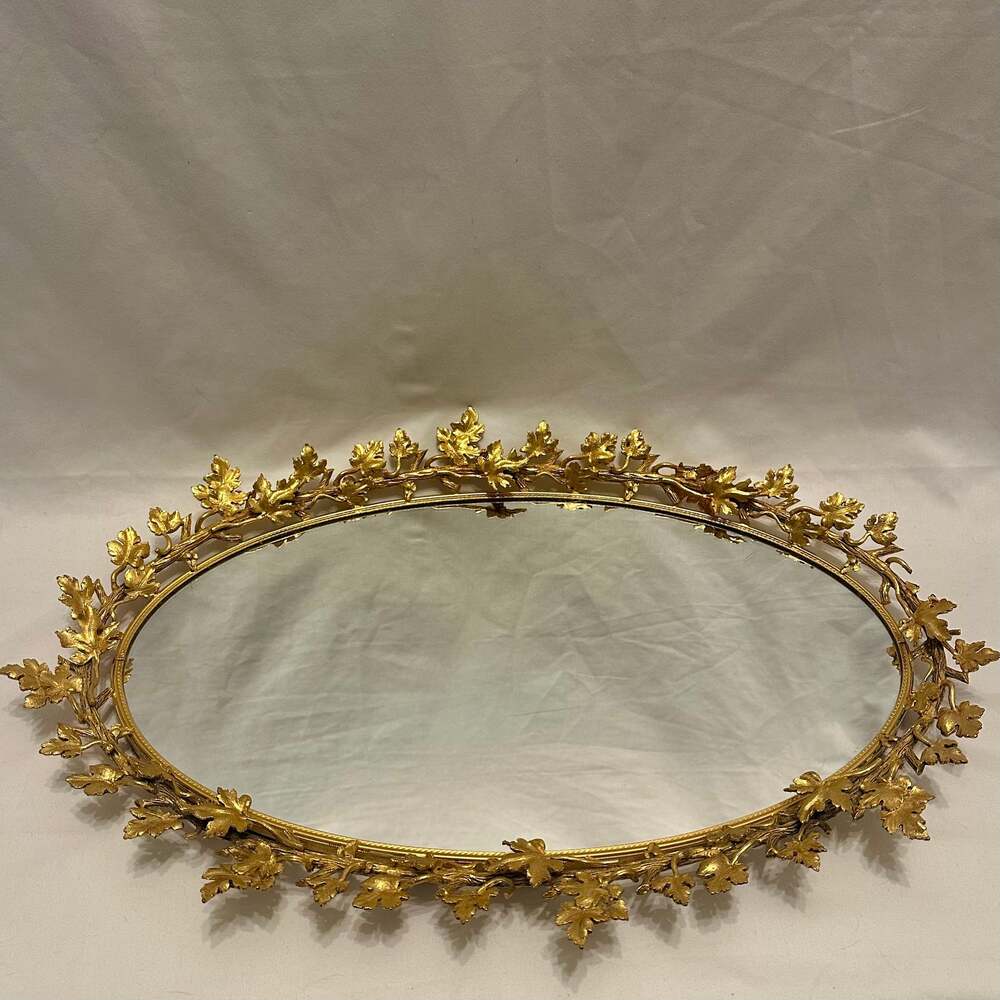 Vintage Hollywood Regency Gold Mirrored Dresser Tray  or Wall Mirror, 1960s RARE